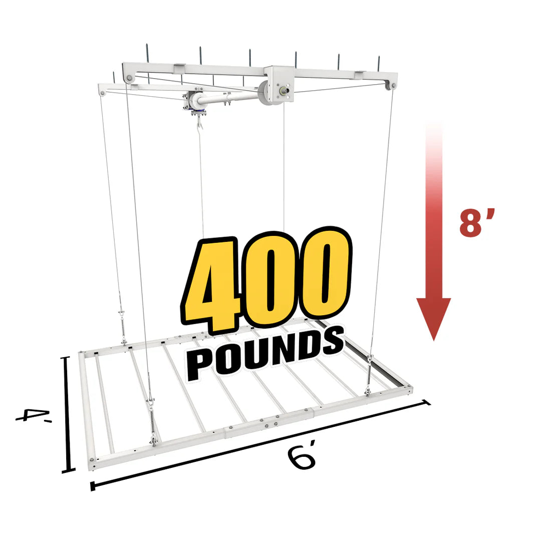 4'X6' Smart Ceiling Storage Platform 8" Drop- Motorized Hoist, 400lb Capacity