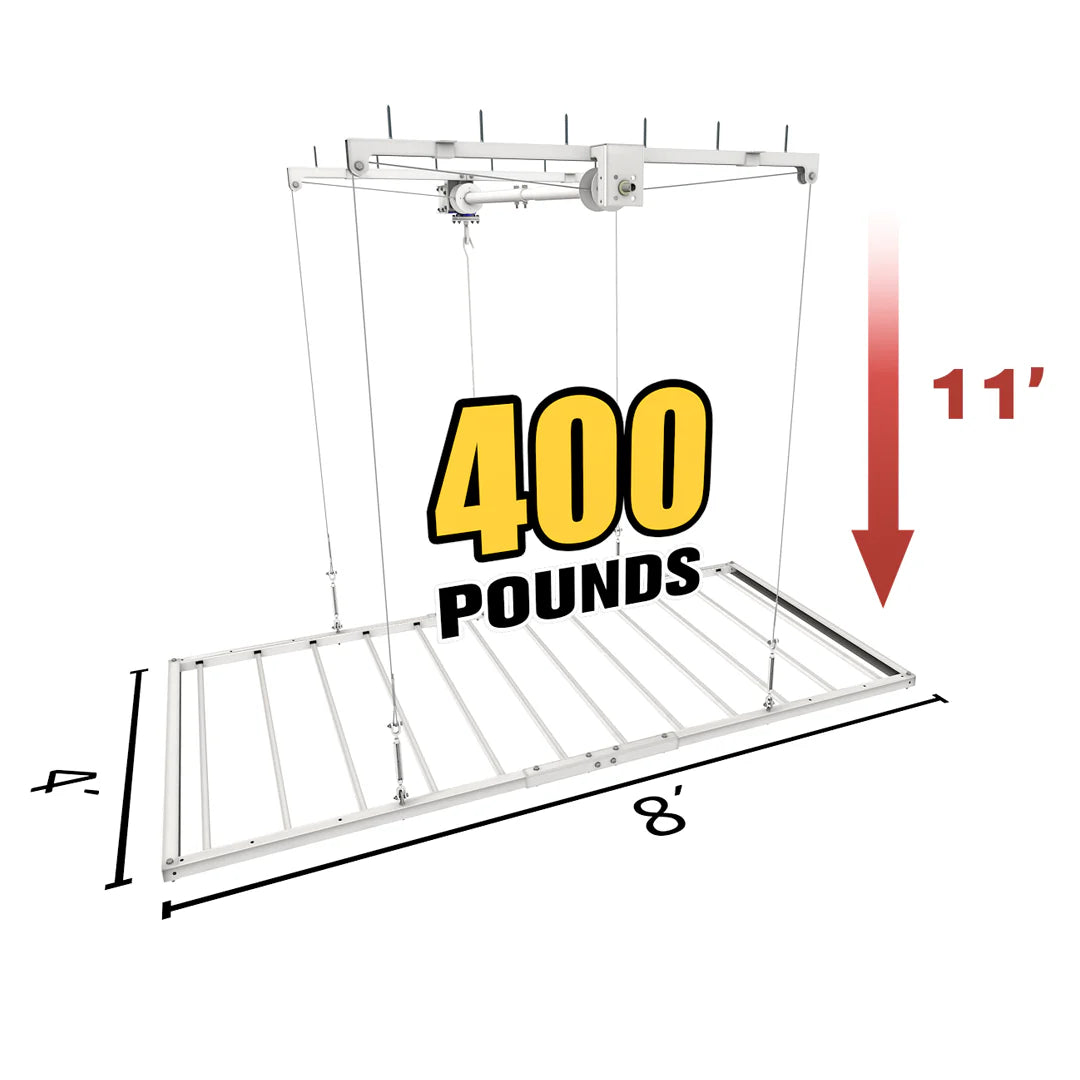 4'X8' Smart Ceiling Storage Platform 11" Drop- Motorized Hoist, 400lb Capacity