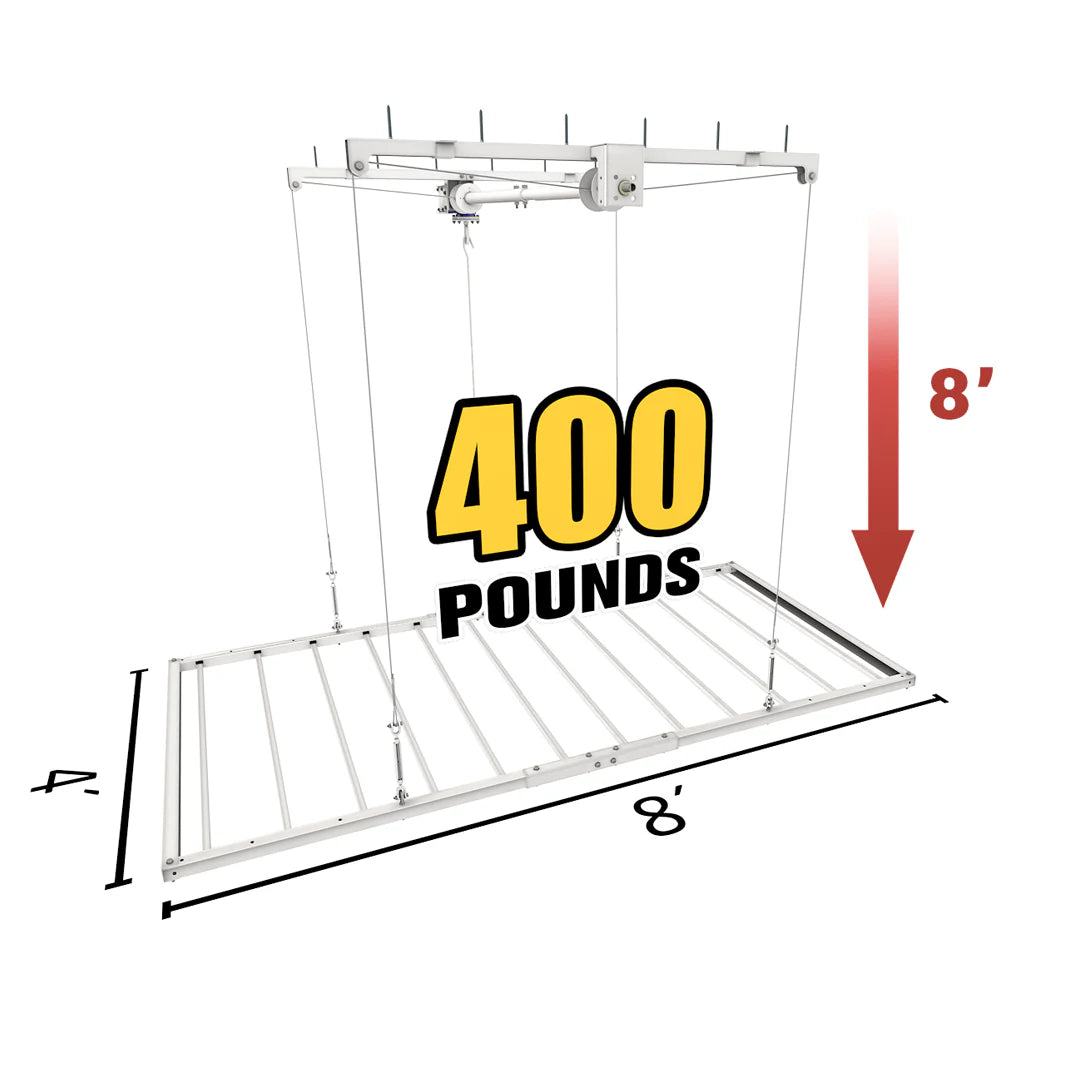 4'X8' Smart Ceiling Storage Platform 8" Drop- Motorized Hoist, 400lb Capacity