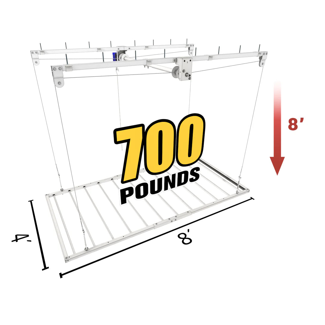 4'X8' Smart Ceiling Storage Platform 8" Drop- Motorized Hoist, 700lb Capacity
