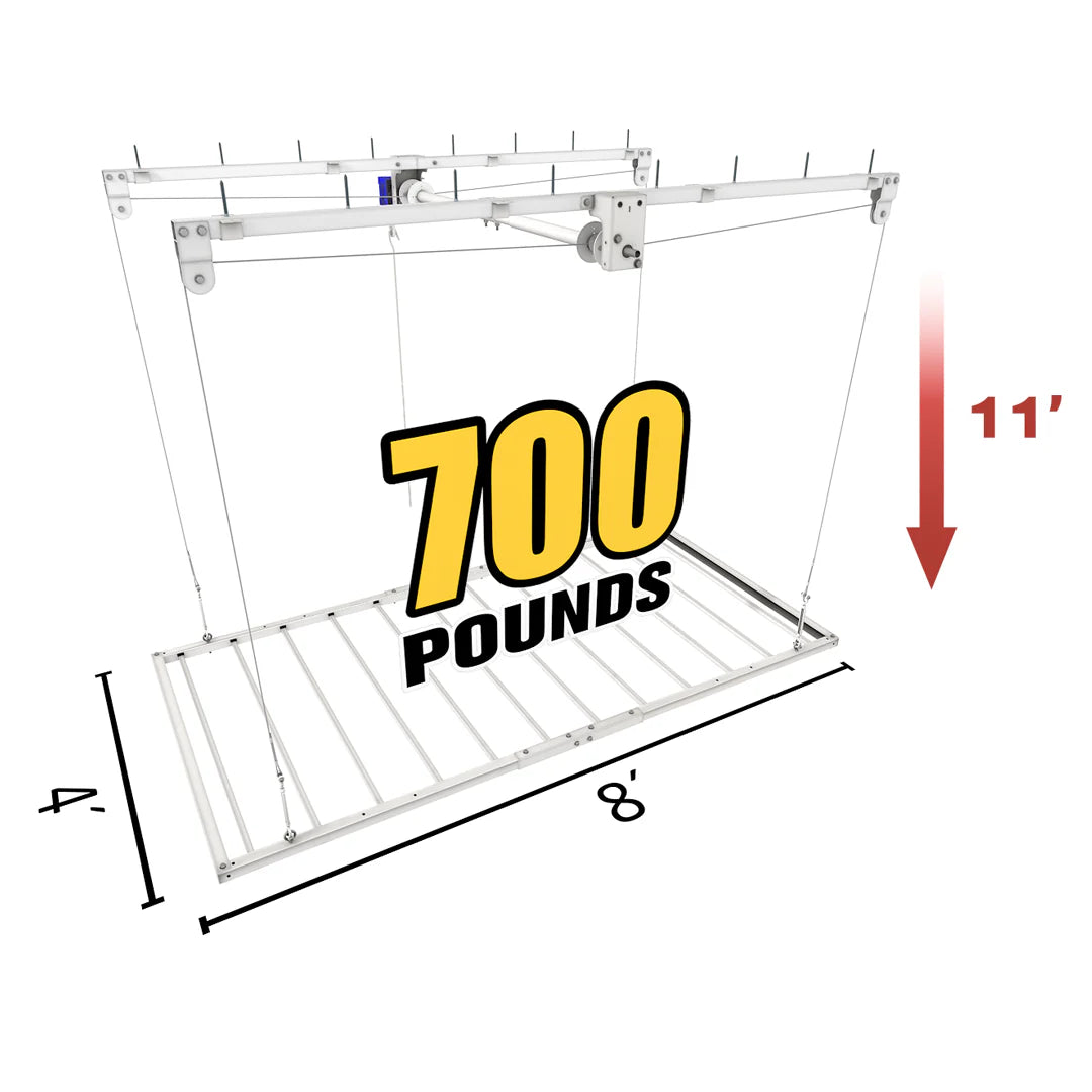 4'X8' Smart Ceiling Storage Platform 11" Drop- Motorized Hoist, 700lb Capacity