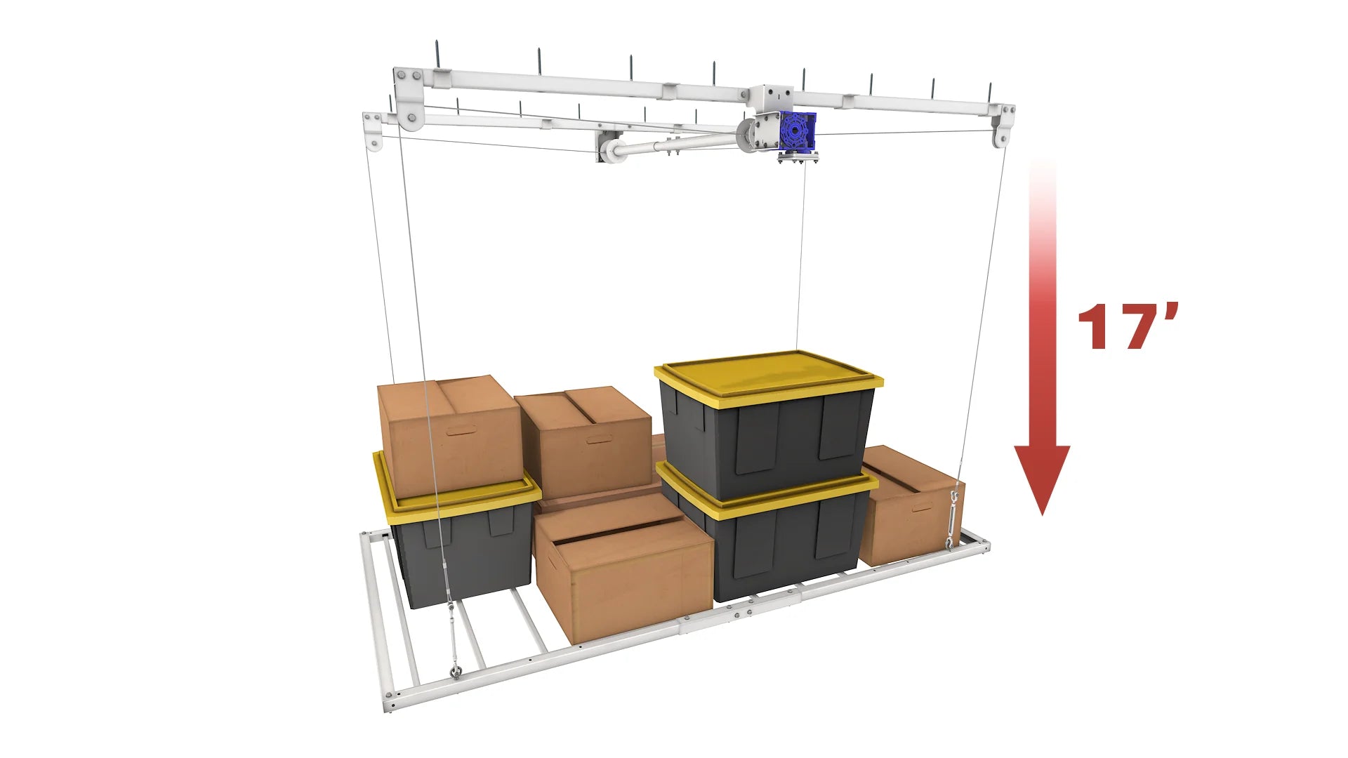 Adjustable Smart Ceiling Storage Platform – 700 lbs Capacity, 17" Drop (4x8 ft)