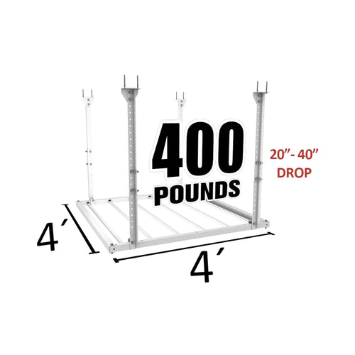 4 X4' Ceiling Storage Platform 20" -40" Drop– Stationary Rack, 400 lbs Capacity
