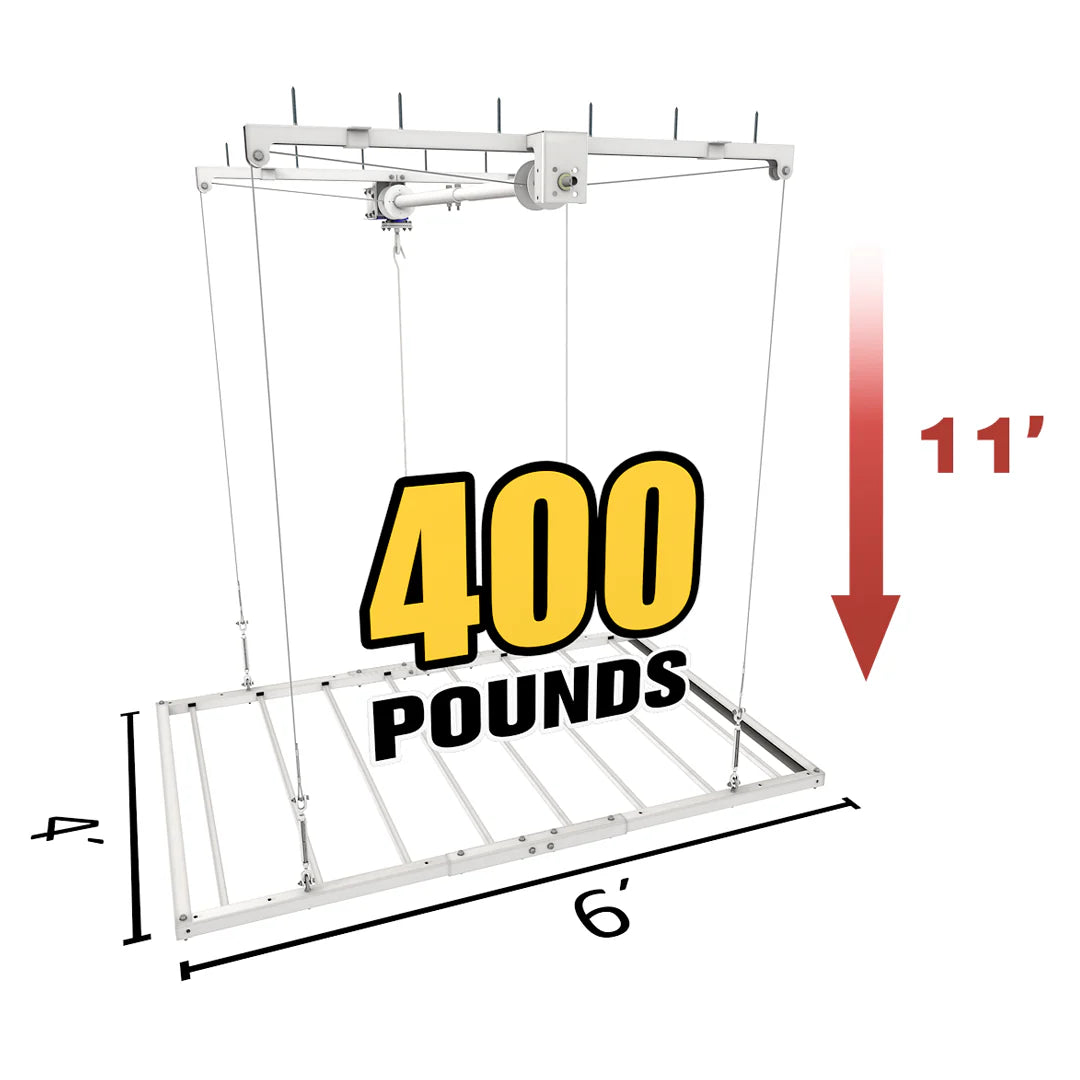4'X6' Smart Ceiling Storage Platform 11" Drop- Motorized Hoist, 400lb Capacity