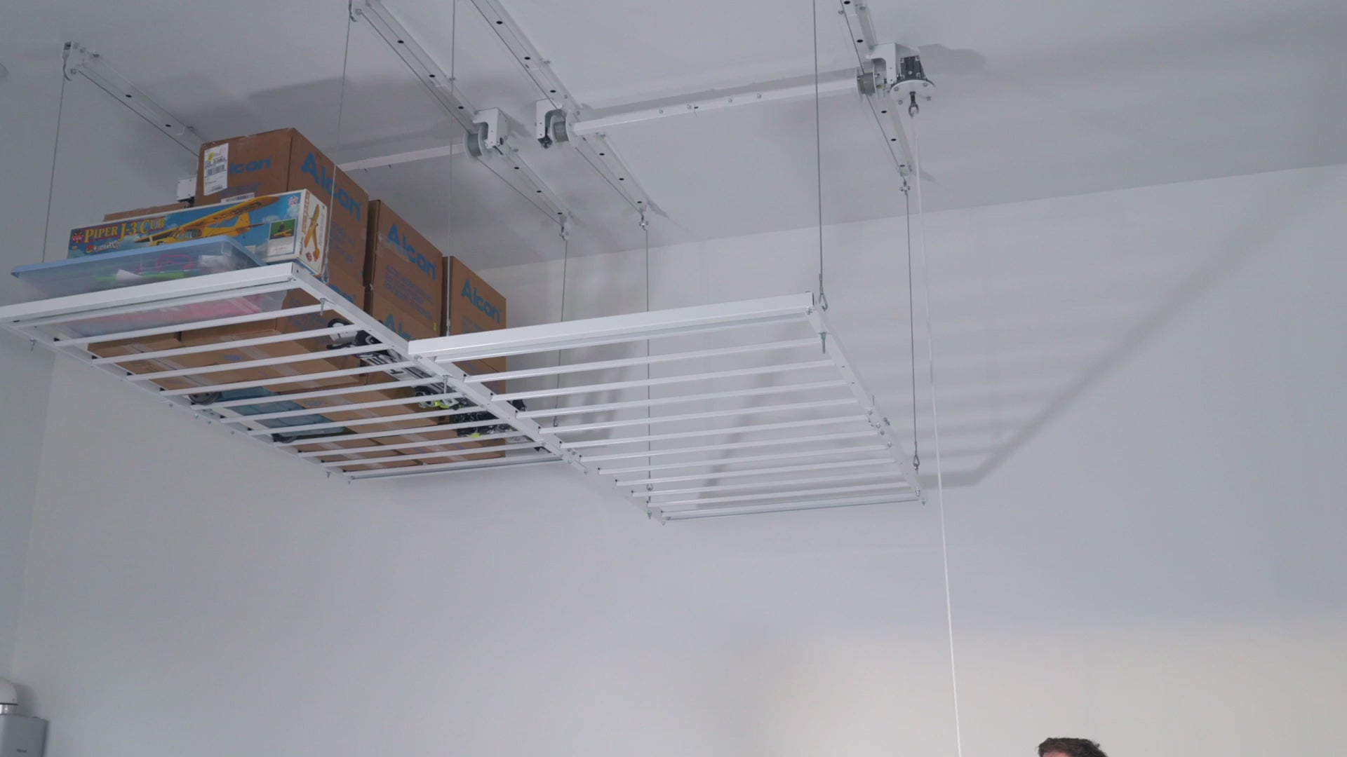 4'X8' Smart Ceiling Storage Platform 8" Drop- Motorized Hoist, 700lb Capacity